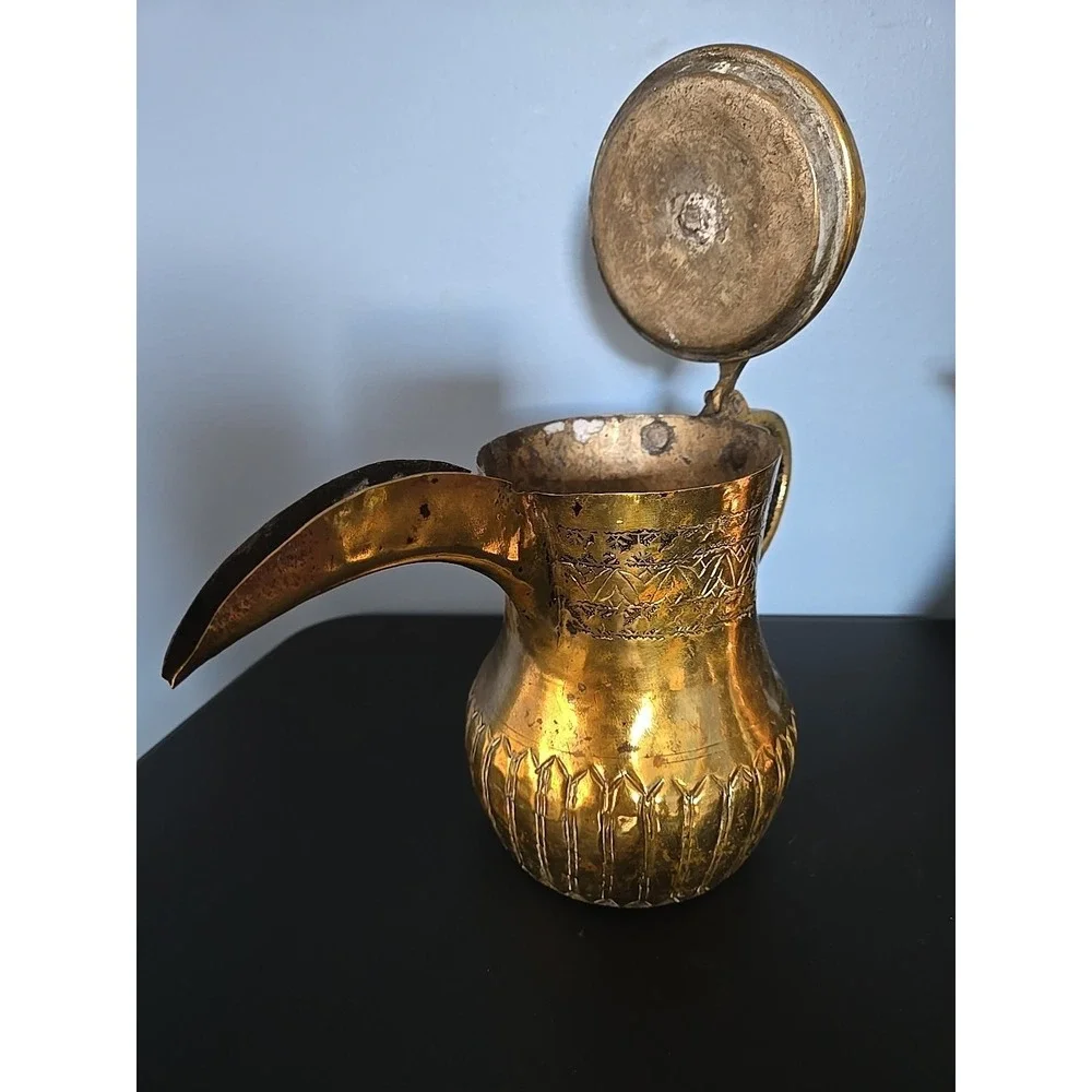 Antique Brass Middle Eastern Dallah Coffee Tea Pot Turkish Arabic‎ 10